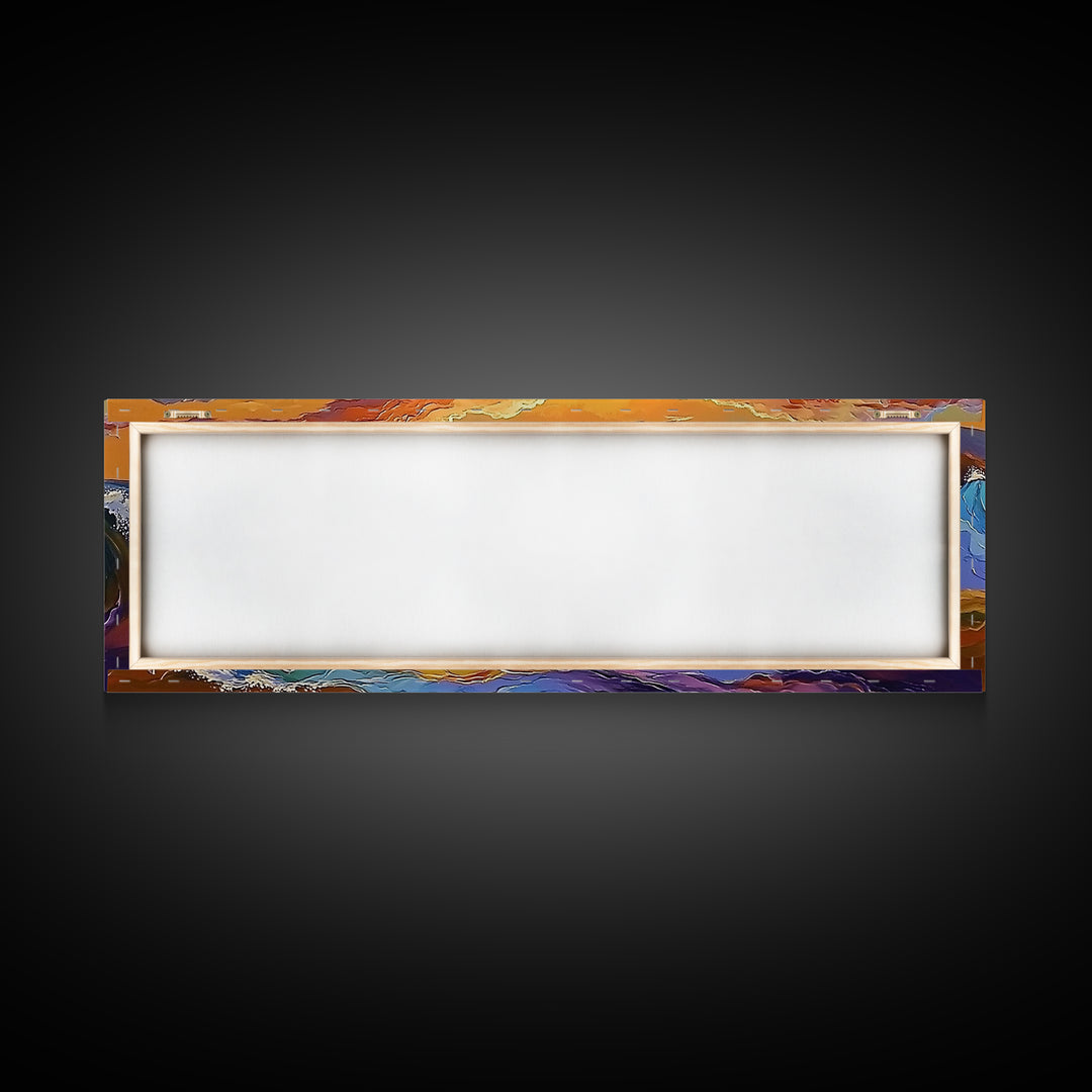 Crashing Waves, Vibrant Seascape, Ocean Energy, Coastal Sunset, Framed Canvas Print, Beach House Decor, Modern Nautical Art