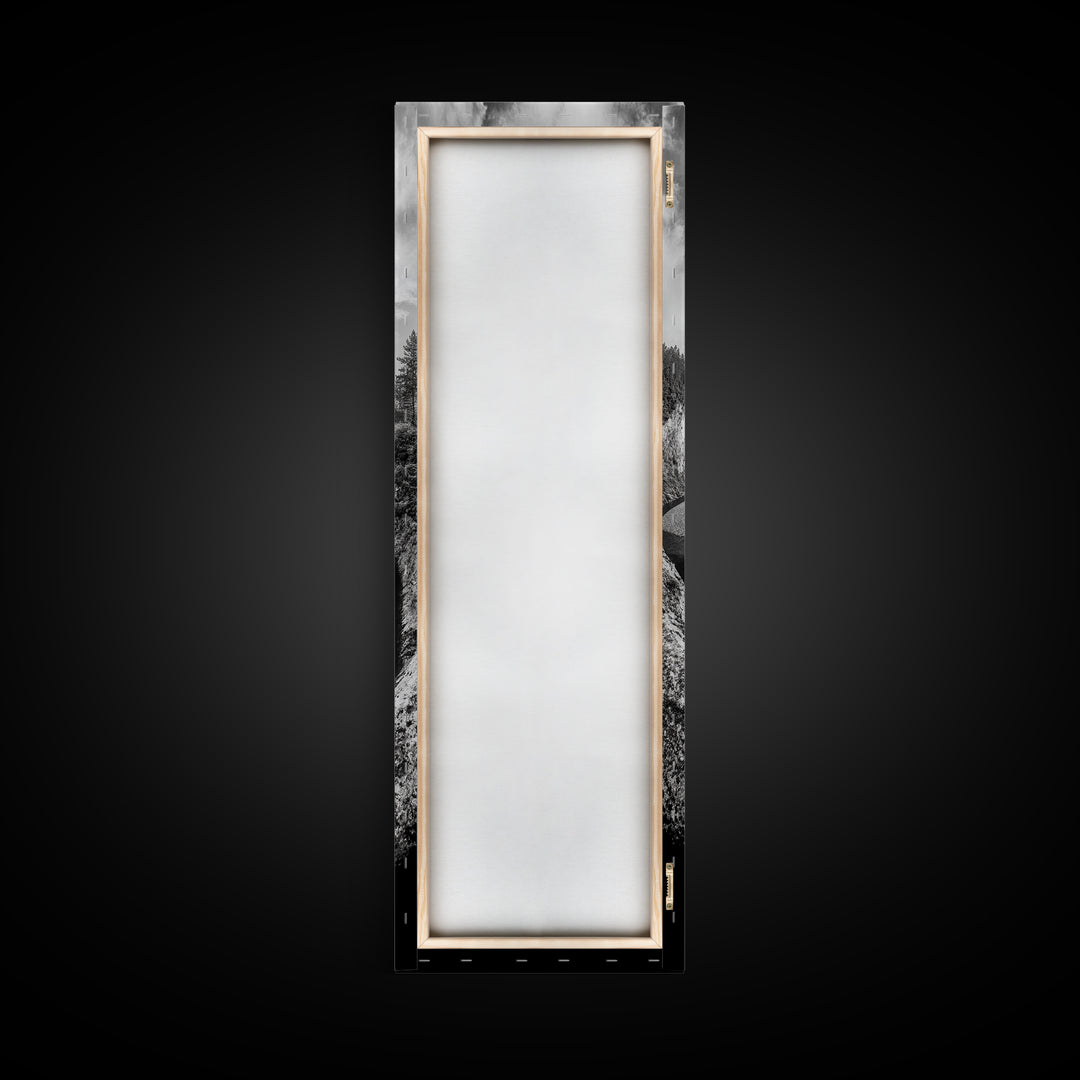 Black and White River, Forest Nature Scene, Reflection Wall Art, Framed Canvas Print, Neutral Landscape, Minimalist Bedroom Decor