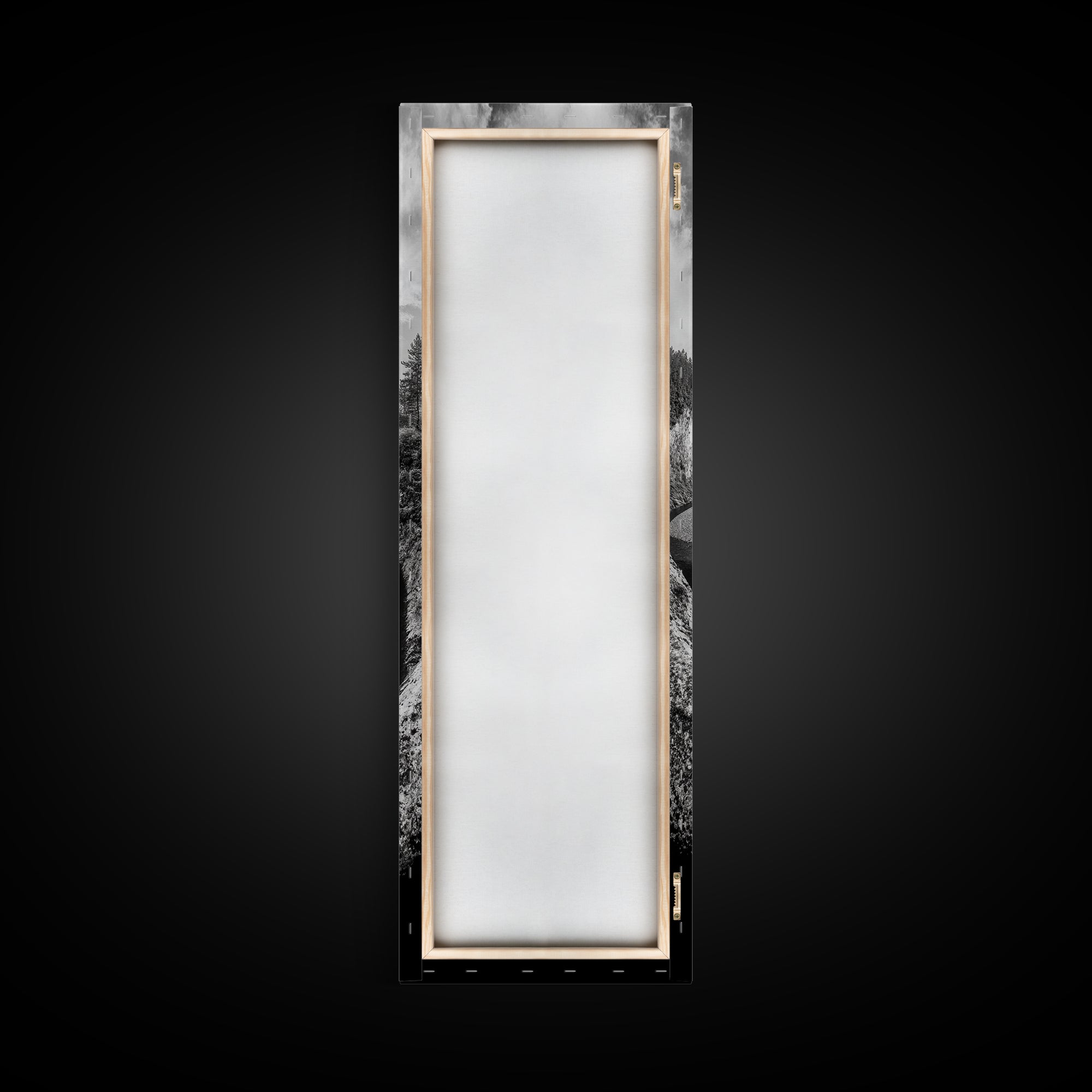 Black and White River, Forest Nature Scene, Reflection Wall Art, Framed Canvas Print, Neutral Landscape, Minimalist Bedroom Decor