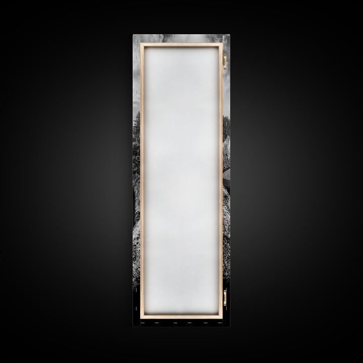 Black and White River, Forest Nature Scene, Reflection Wall Art, Framed Canvas Print, Neutral Landscape, Minimalist Bedroom Decor