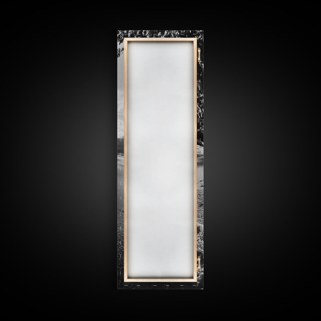 Autumn Leaf Beach, Fall Nature Scene, Minimal Wall Decor, Framed Canvas Print, Seasonal Bedroom Art, Black and White Photography