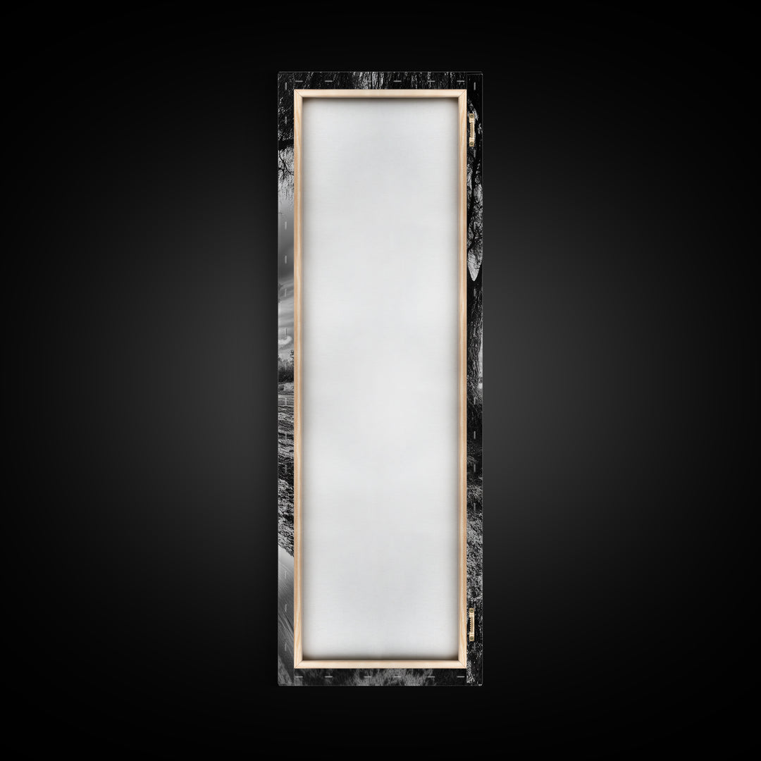 River Through Trees, Tranquil Forest Stream, Reflective Nature Art, Framed Canvas Print, Zen Living Room Wall Decor, Calm Scene