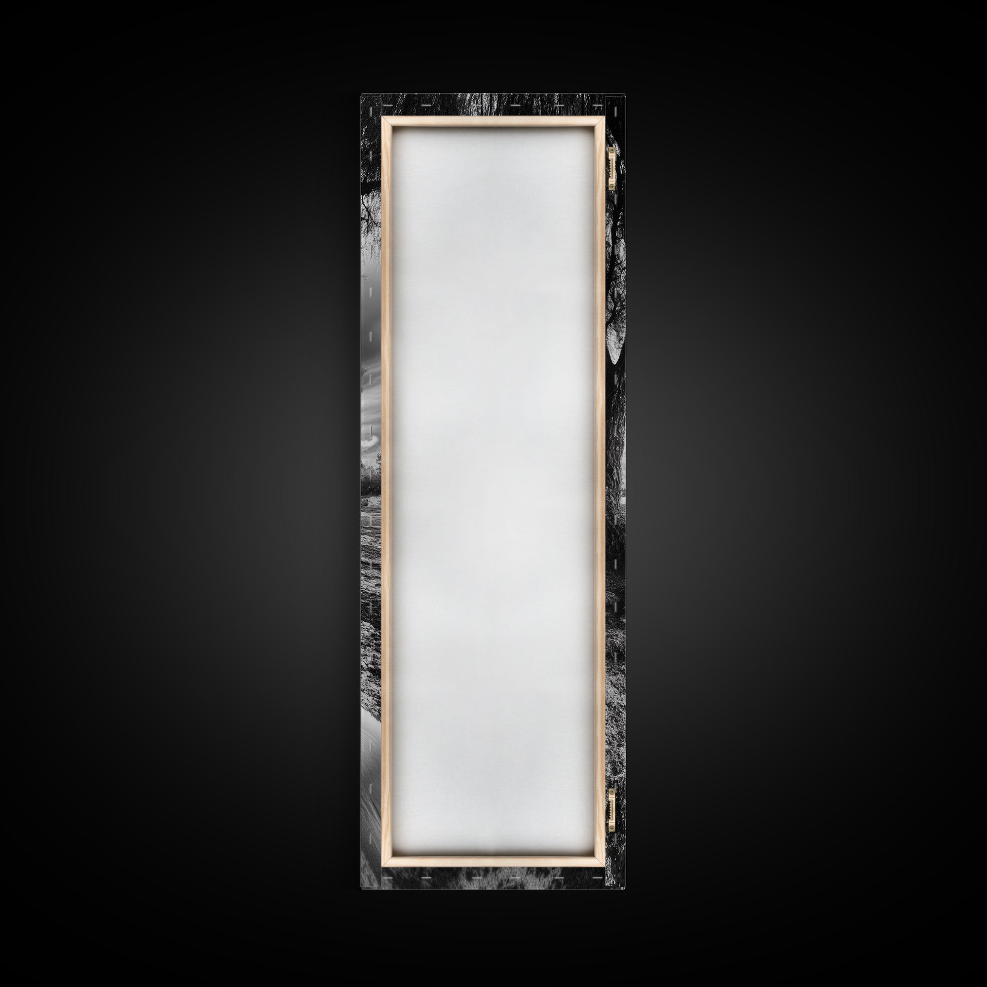 River Through Trees, Tranquil Forest Stream, Reflective Nature Art, Framed Canvas Print, Zen Living Room Wall Decor, Calm Scene