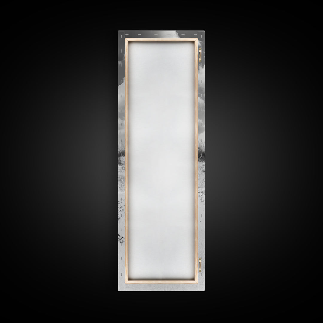 Beachfront Cabin, Rustic Shack, Seaside Simplicity, Cloudy Sky, Island Life, Framed Canvas Print, Entryway Wall Art, Coastal Farmhouse Decor