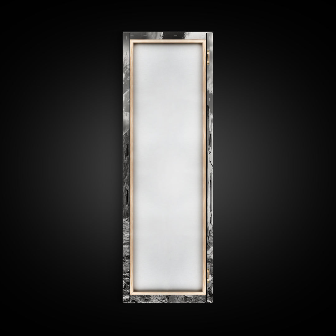 Coastal Street, Ocean View, Mediterranean Charm, Monochrome Photography, Framed Canvas Print, Living Room Print, Kitchen Wall Art