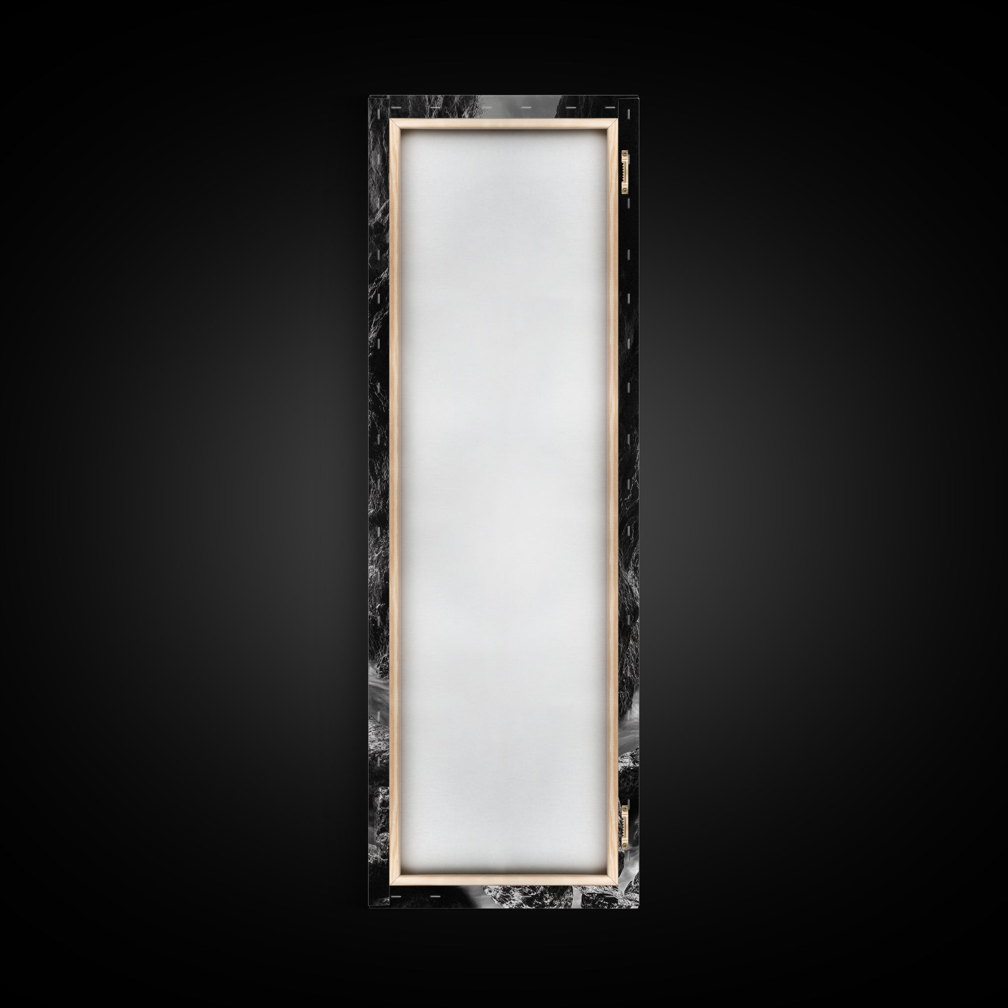 Rocky Passage, Seaside View, Cave Entrance, Dramatic Nature Scene, Framed Canvas Print, Moody Black and White Bedroom Wall Art, Hallway Decor