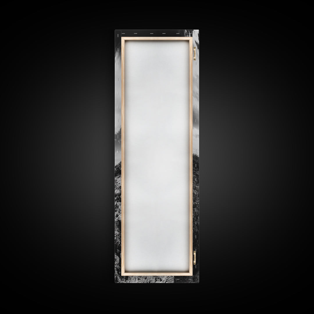 Cliffside Horizon, Beach Escape, Black and White Nature, Framed Canvas Print, Coastal Wall Art, Entryway Decor, Minimalist Aesthetic