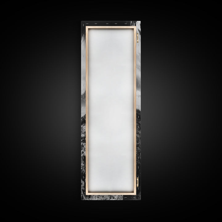 Cliffside Horizon, Beach Escape, Black and White Nature, Framed Canvas Print, Coastal Wall Art, Entryway Decor, Minimalist Aesthetic