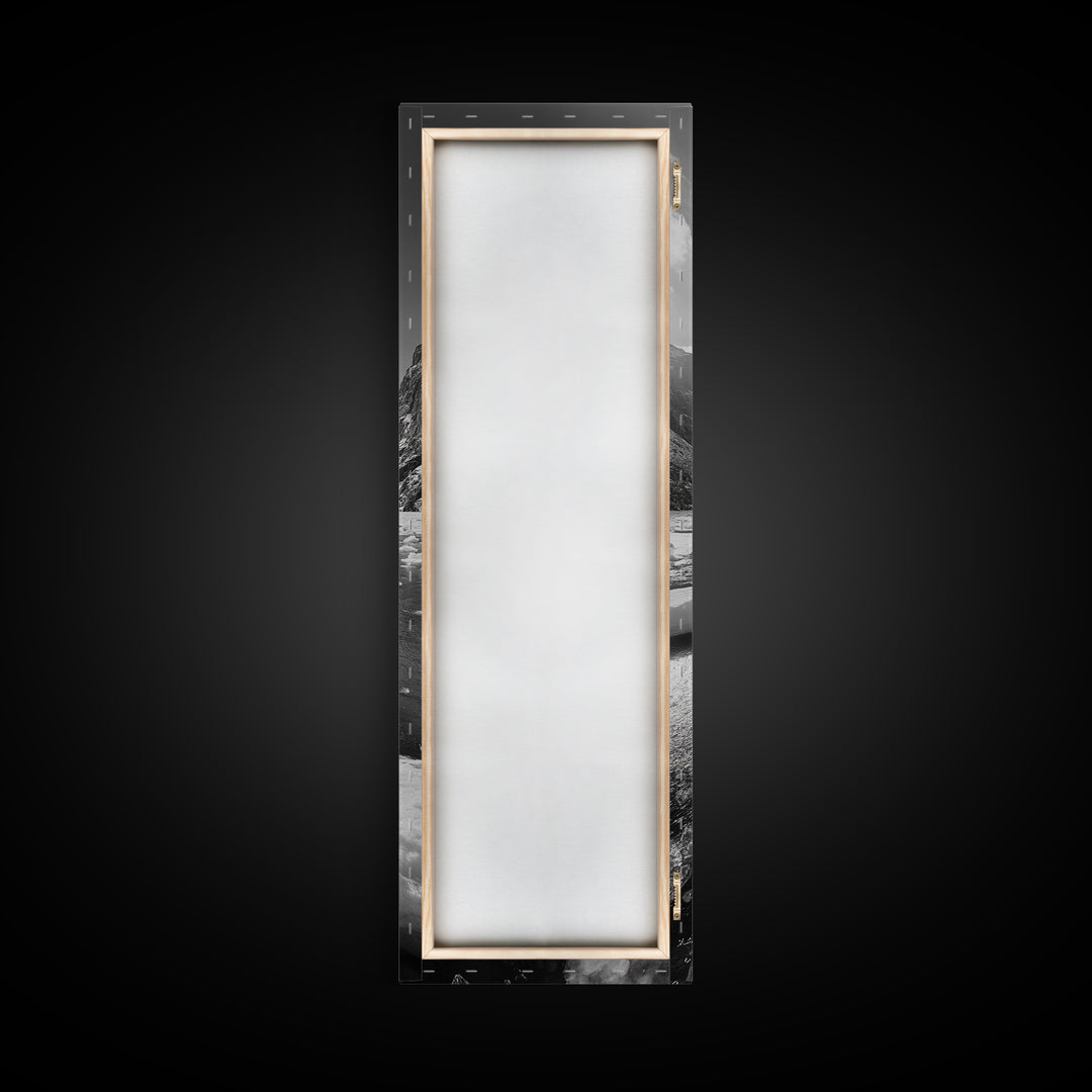 Arctic River, Snowy Mountains, Glacier Melt, Framed Canvas Print, Winter Landscape Art, Modern Living Room Decor, Nordic Aesthetic