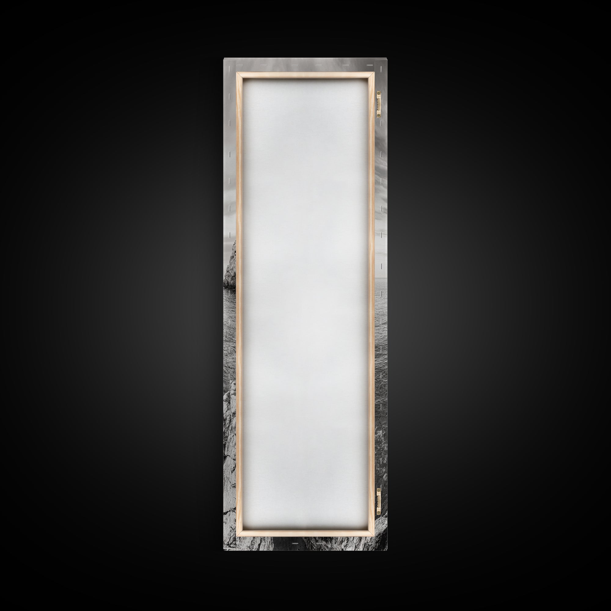 Coastal Rock, Ocean Tower, Nature Photography, Framed Canvas Print, Minimalist Wall Decor, Living Room Wall Art, Black and White Seascape