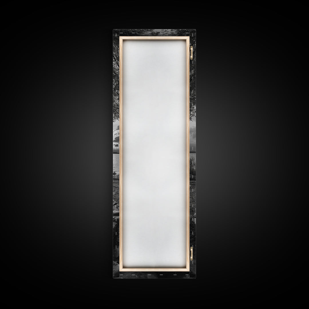 Campfire Sunset, Autumn Gathering, Fireside Evening, Lake Horizon, Framed Canvas Print, Fall Decor, Cabin Living Room Wall Art, Nature Lodge Print