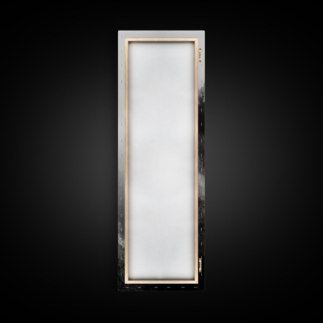 Cliffside Fog, Coastal Mist, Ocean Overlook, Framed Canvas Print, Living Room Wall Art, Monochrome Decor, Moody Landscape, Minimalist Home