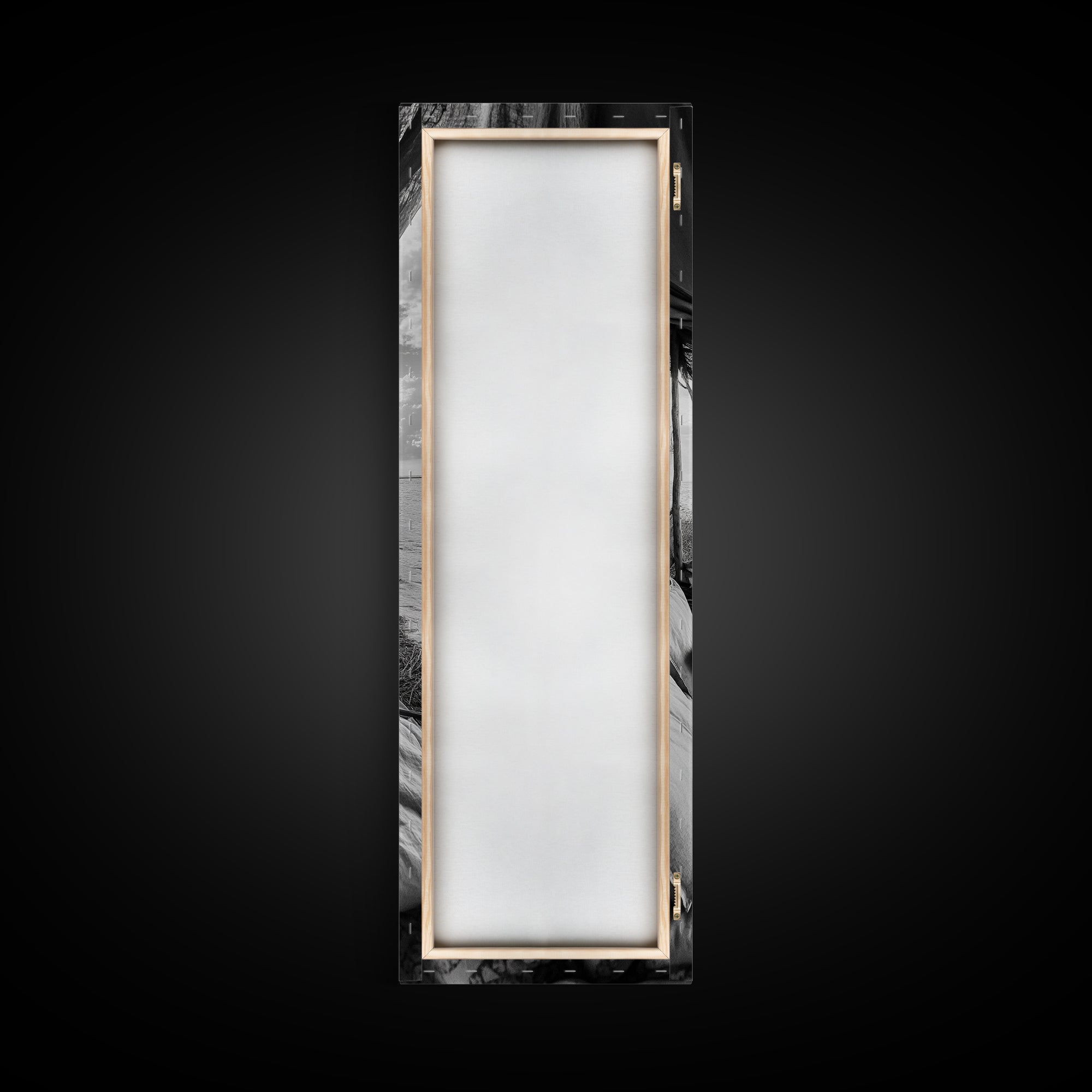 Coastal Bed View, Ocean Canopy, Seaside Rest, Framed Canvas Print, Boho Bedroom Wall Art, Rustic Beach Photography, Nature Retreat Decor