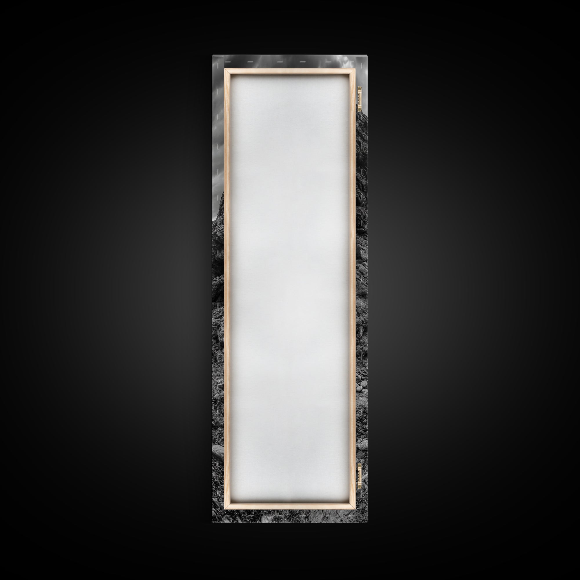 Rocky Pathway, Seaside Trail, Cloudy Horizon, Framed Canvas Print, Moody Coastal Wall Art, Nature Inspired, Monochrome Travel Decor