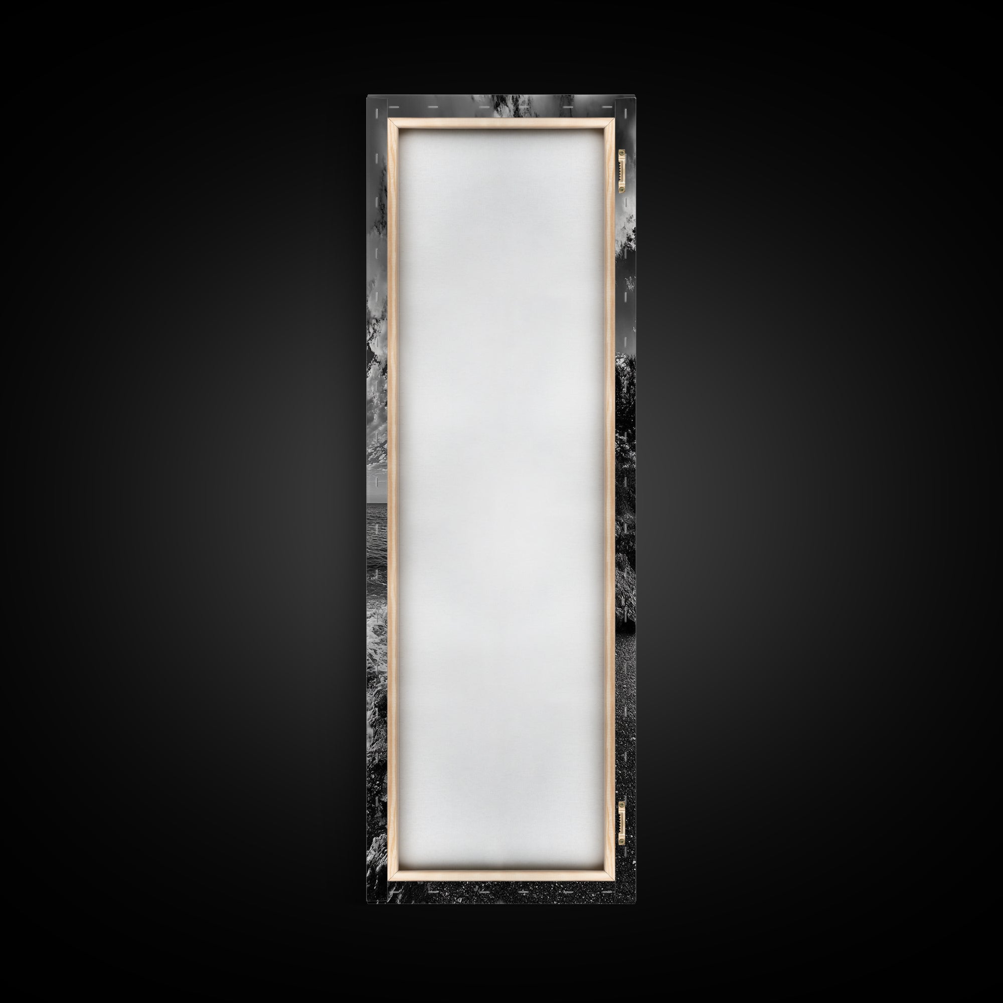 Rocky Coastline, Ocean Foam, Sunset Glow, Framed Canvas Print, Nautical Wall Art, Beach House Decor, Moody Seascape Photography