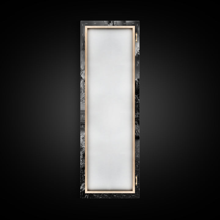 Rocky Coastline, Ocean Foam, Sunset Glow, Framed Canvas Print, Nautical Wall Art, Beach House Decor, Moody Seascape Photography