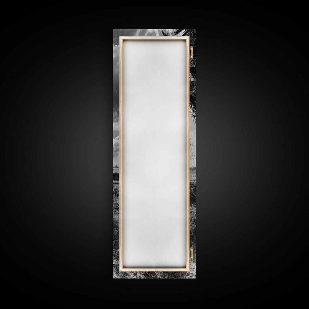 Rustic Cabin, Countryside Road, Farm Field, Palm Trees, Framed Canvas Print, Farmhouse Entryway Wall Art, Fall Landscape,  Den Wall Art