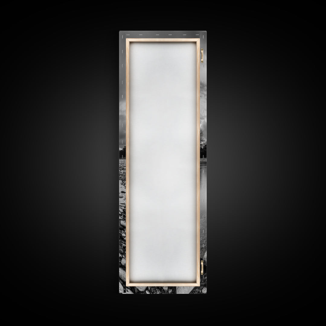 Rocky River, Serene Stream, Nature Calm, Monochrome Landscape, Framed Canvas Print Rustic Wall Decor, Modern Bathroom Art, Minimalist Style