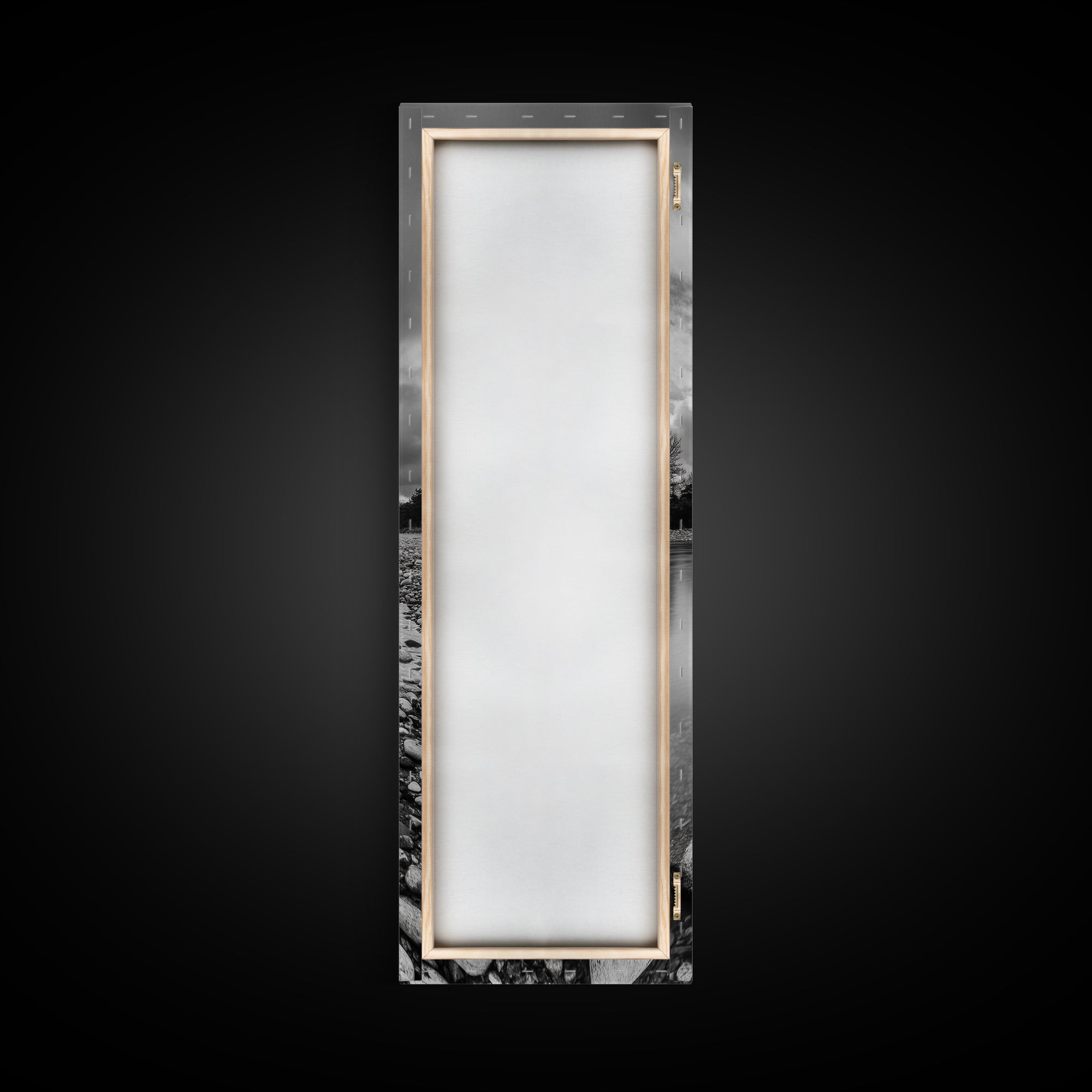 Rocky River, Serene Stream, Nature Calm, Monochrome Landscape, Framed Canvas Print Rustic Wall Decor, Modern Bathroom Art, Minimalist Style