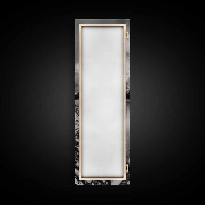 Rocky River, Serene Stream, Nature Calm, Monochrome Landscape, Framed Canvas Print Rustic Wall Decor, Modern Bathroom Art, Minimalist Style