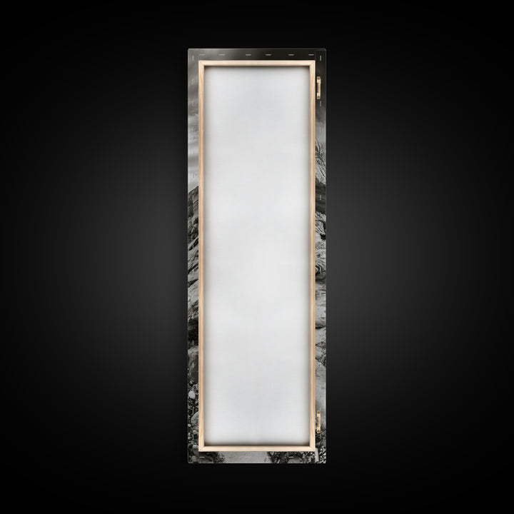 Rocky Coast Path, Serene Ocean View, Minimalist Nature, Framed Canvas Print, Neutral Tones, Beach Art, Hallway Wall Decor, Coastal Home Vibe