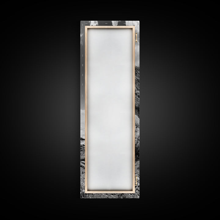 Coastal Shrubs, Rocky Beach, Sunlit Cliffside, Framed Canvas Print, Kitchen Wall Art, Black and White Nature, Scandinavian Home Style