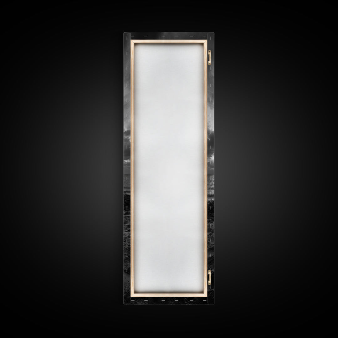 Campfire Glow Dusk, Beach Bonfire, Ocean Sunset Flame, Cozy Evening Mood, Framed Canvas Print, Fall Wall Art, Cabin Living Room Decor