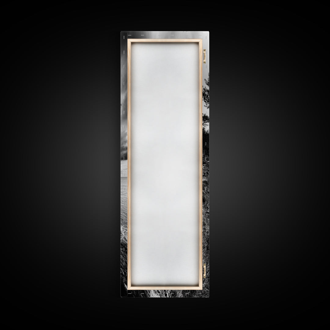 Cliff Tree, Coastal Roots, Dramatic Landscape, Framed Canvas Print, Bold Nature Wall Art, Modern Black And White Decor, Fall Office Accent