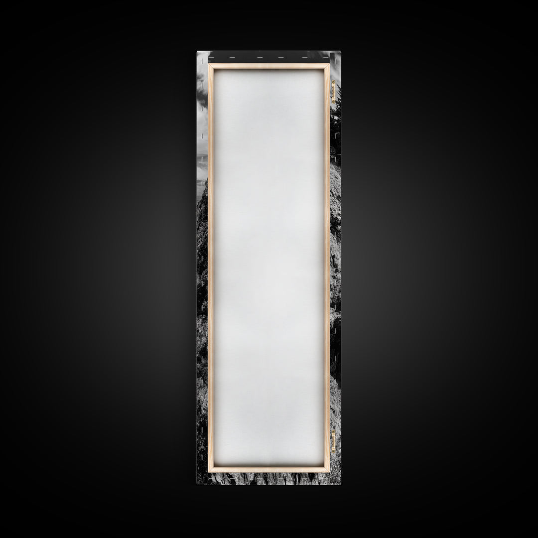 Coastal Cliff Waves, Rugged Seaside Art, Ocean Rock Photography, Bold Nature Wall Decor, Modern Bathroom Accent, Canvas Print