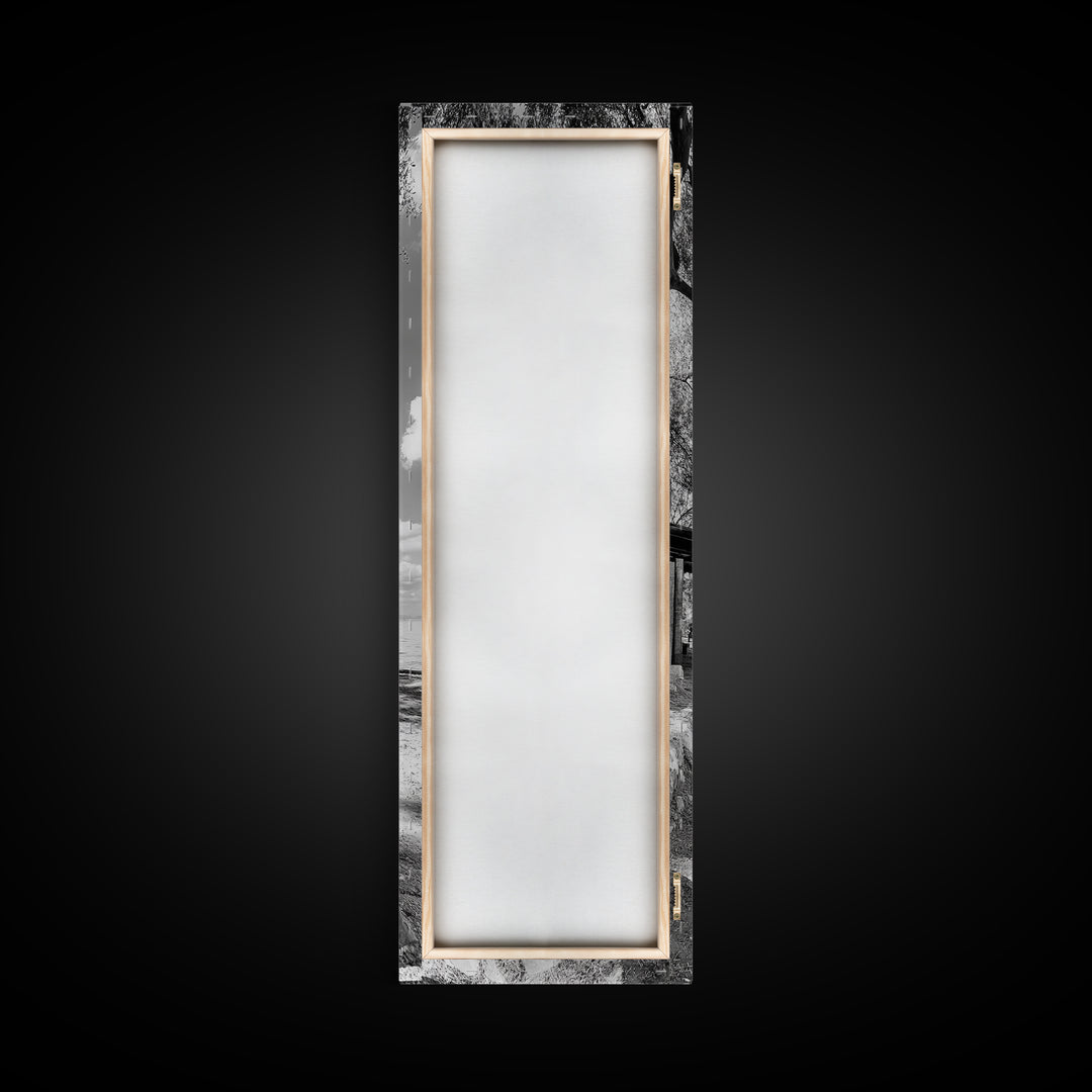 Coastal Bench, Ocean Peace, Nature Retreat, Minimal Landscape, Canvas Print, Zen Wall Art, Bedroom or Entryway Decor, Calm Beach Scene