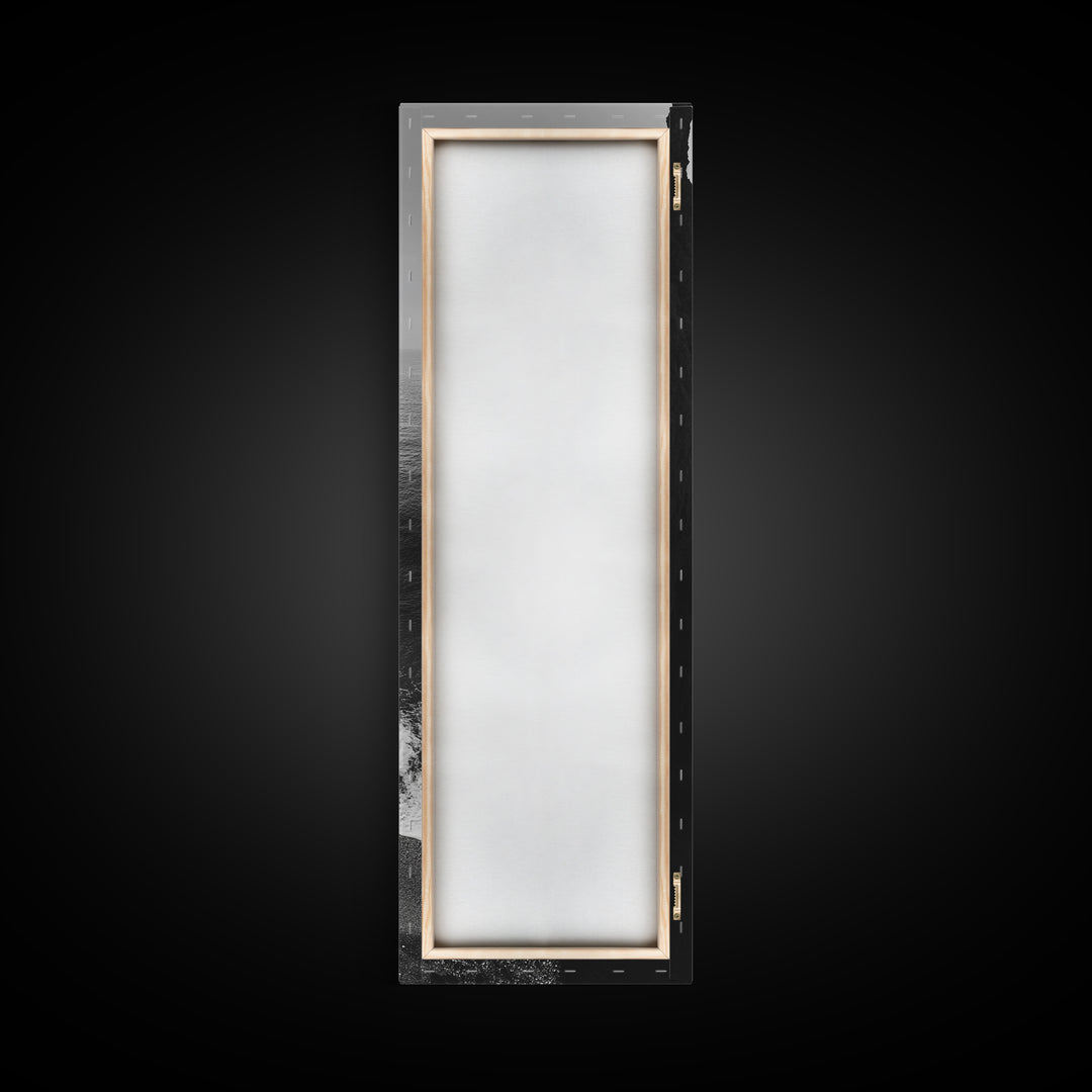 Cliffside Waves, Coastal Edge, Monochrome Serenity, Ocean Drama, Canvas Print, Moody Minimalist Art, Bathroom Art, Living Room Decor