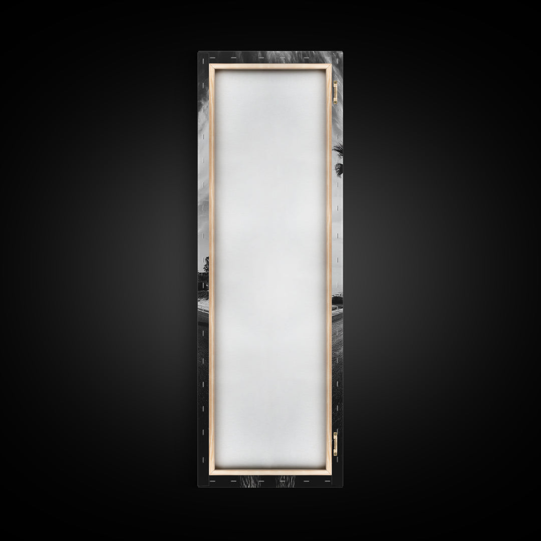 Coastal Highway, Palm Trees, Dramatic Sky, Framed Canvas Print, Modern Beach Photography, Office Decor, Urban Boho Art, Nature Lover Gift