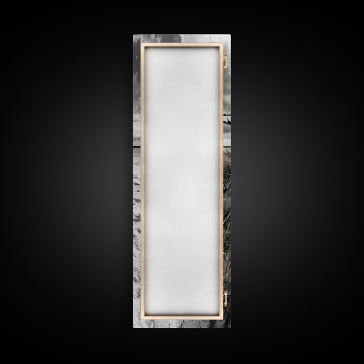 Barbed Fence, Sandy Dunes, Stormy Skies, Moody Coast, Natural Tension, Framed Canvas Print, Living Room Wall Art, Modern Western Decor