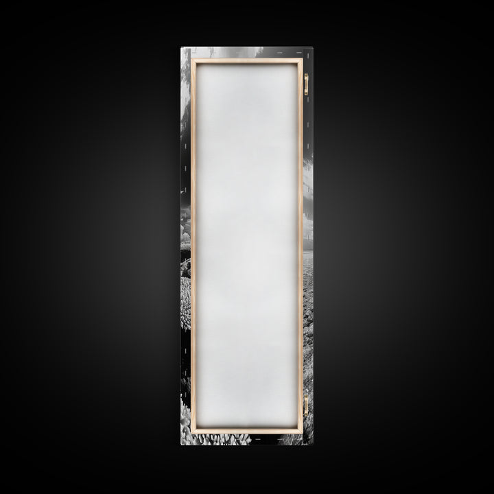 Coral Reef, Ocean Horizon, Puffy Clouds, Framed Canvas Print, Coastal Bathroom Art, Nautical Decor, Black and White Beach Style