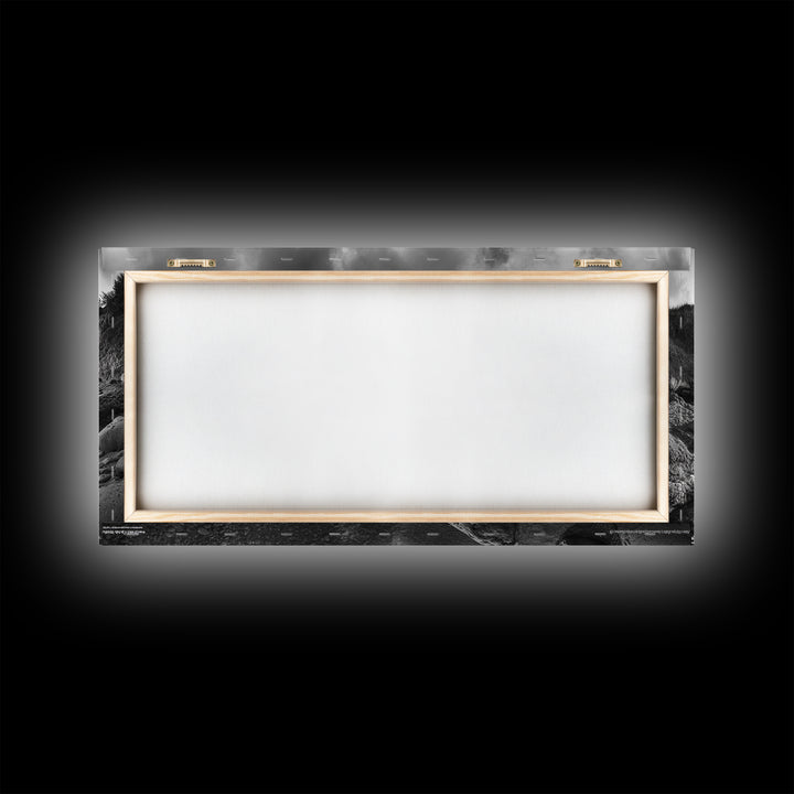 Coastal Reflection, Tide Pools, Dramatic Sky, Ocean Cliff Landscape, Framed Canvas Print, Bedroom Nature Photography Art