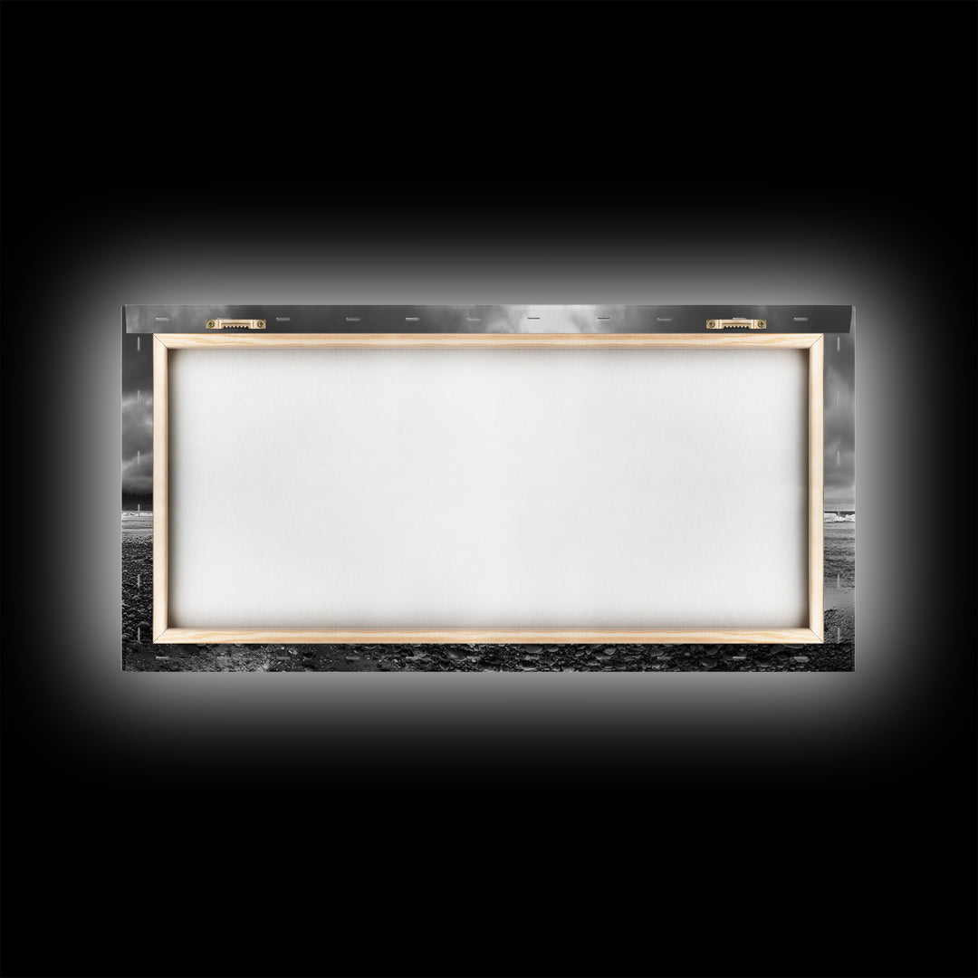 Arctic Iceberg Shore, Moody Cloud Sky, Frozen Water Landscape, Framed Canvas Print, Office Wall Art, Nordic Minimalist Art