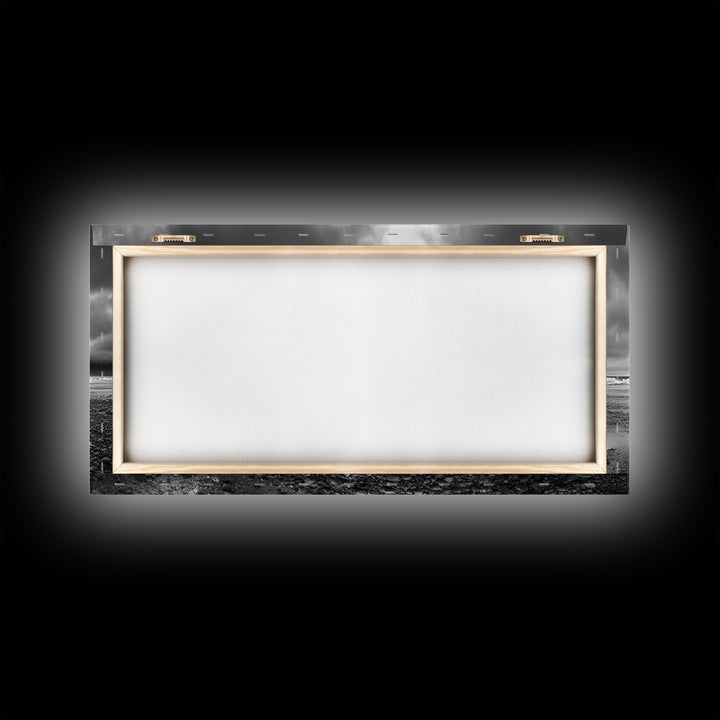 Arctic Iceberg Shore, Moody Cloud Sky, Frozen Water Landscape, Framed Canvas Print, Office Wall Art, Nordic Minimalist Art