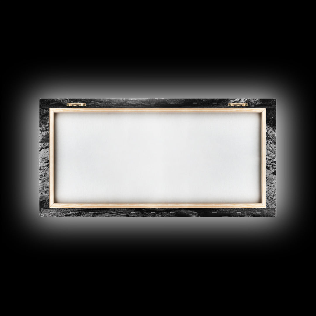 Cave Entrance Lake, Hidden Forest View, Rock Reflection Water, Canvas Print, Hallway Wall Art, Adventure Wilderness Decor, Minimalist Style