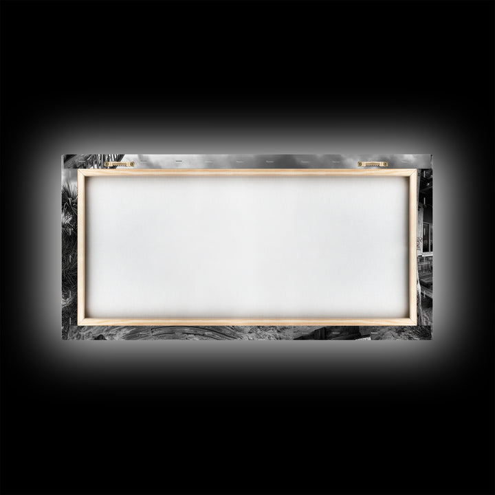 Beach Boardwalk, Coastal Restaurant, Moody Seaside View, Framed Canvas Print, Kitchen or Bar Wall Art, Rustic Autumn Decor