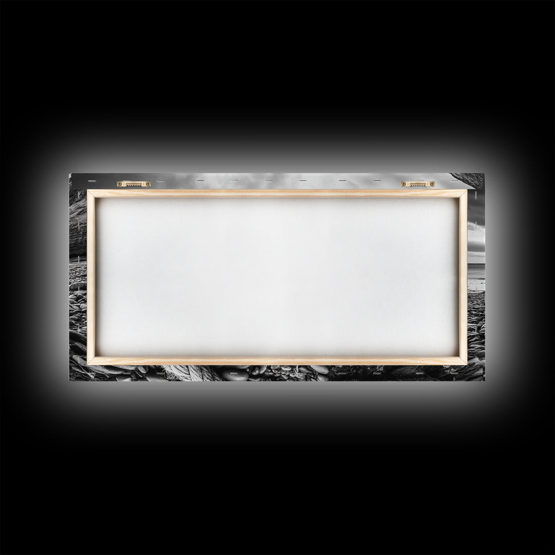 Coastal Rope, Pebble Shore, Nautical Texture, Rugged Seascape, Canvas Print, Bathroom Wall Art, Beach House Style, Moody Ocean Decor