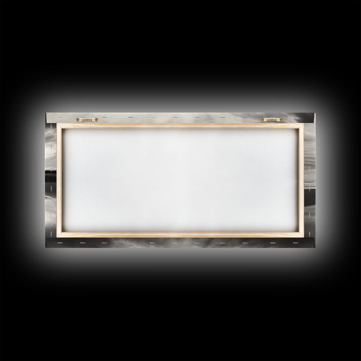 Cliff Reflection, Coastal Monolith, Seashore Beauty, Sunset Vibes, Framed Canvas Print, Living Room Art, Minimalist Beach Scene