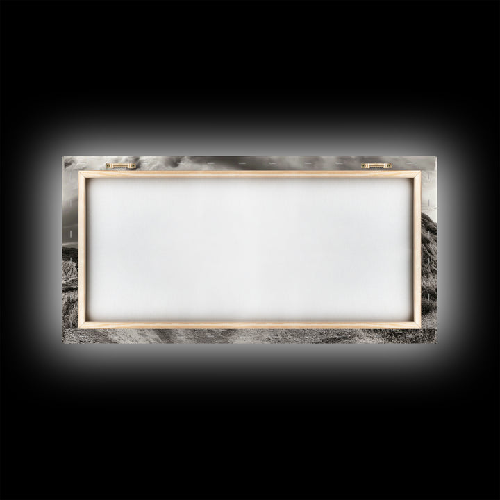 Coastal Road, Scenic Journey, Ocean Path, Cloudy Sky, Framed Canvas Print, Rustic Wall Art, Entryway Wanderlust Landscape, Coastal House