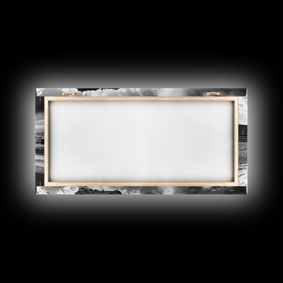 Beach Reflection, Seaside Rock, Cloudy Horizon, Coastal View, Framed Canvas Print, Minimalist Wall Art, Bathroom Ocean Decor