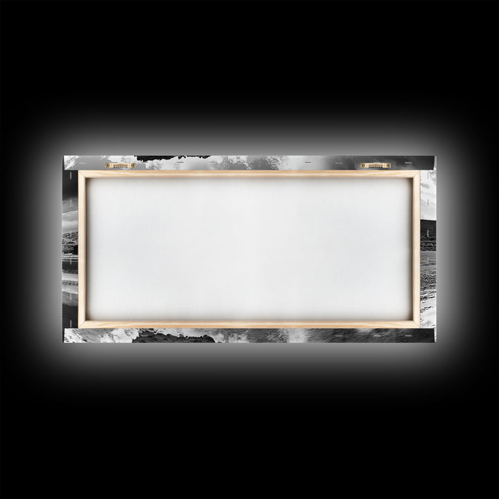 Beach Reflection, Seaside Rock, Cloudy Horizon, Coastal View, Framed Canvas Print, Minimalist Wall Art, Bathroom Ocean Decor