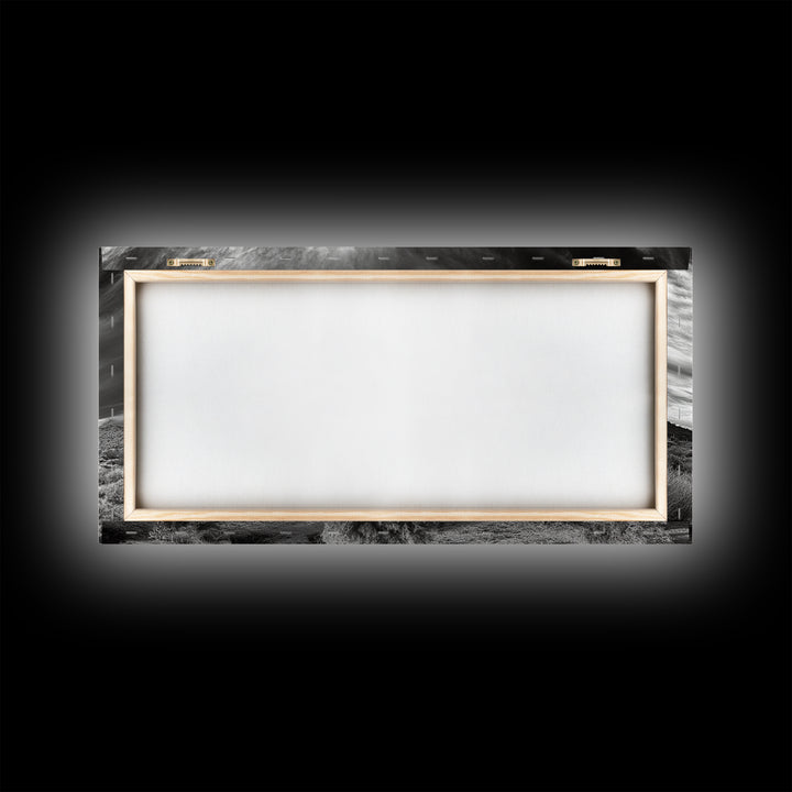 Desert Mesa, Dramatic Sky, Western Landscape, Cactus Field, Framed Canvas Print, Rustic Wall Art, Living Room Southwest Decor