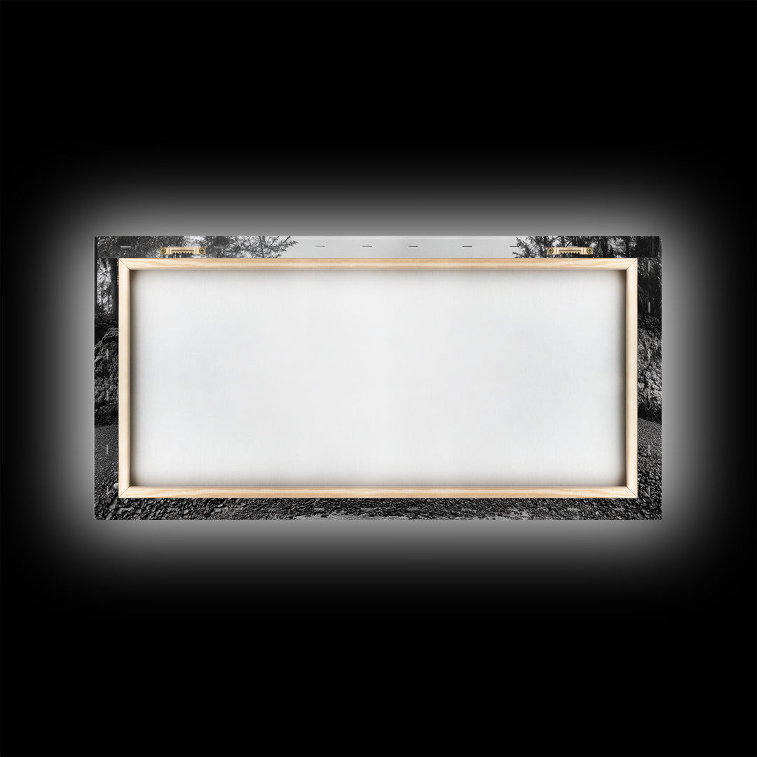 Coastal Cave Reflections, Misty Tidepool Scene, Moody Nature Landscape, Canvas Print, Living Room Wall Art, Black And White Art