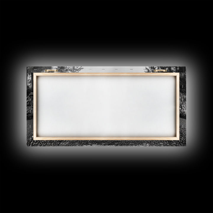 Coastal Cave Reflections, Misty Tidepool Scene, Moody Nature Landscape, Canvas Print, Living Room Wall Art, Black And White Art