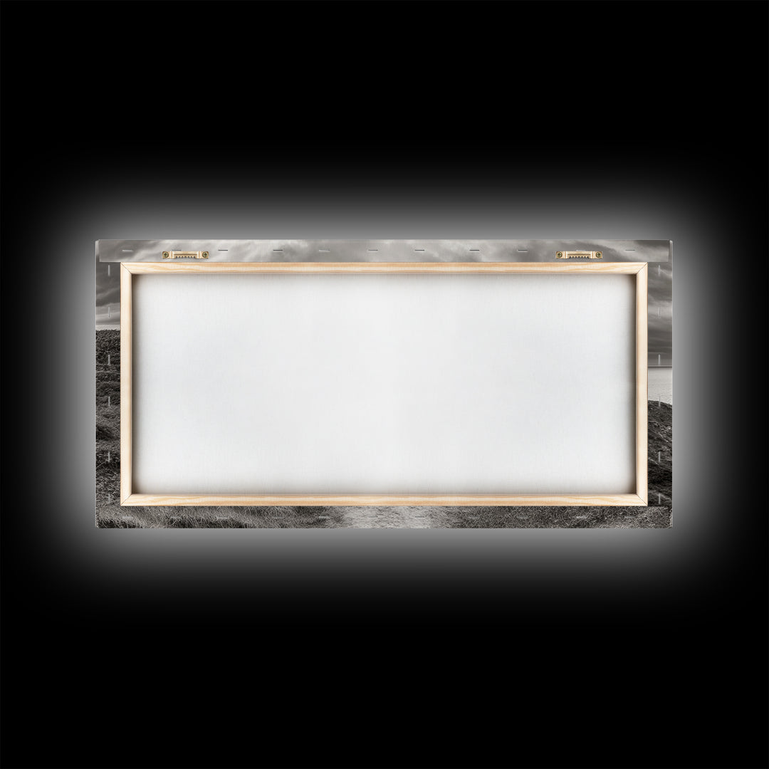 Coastal Cliff Path, Ocean View Trail, Windswept Grass Art, Seaside Wall Decor, Framed Canvas Print, Bedroom Art, Nature Lover Gift