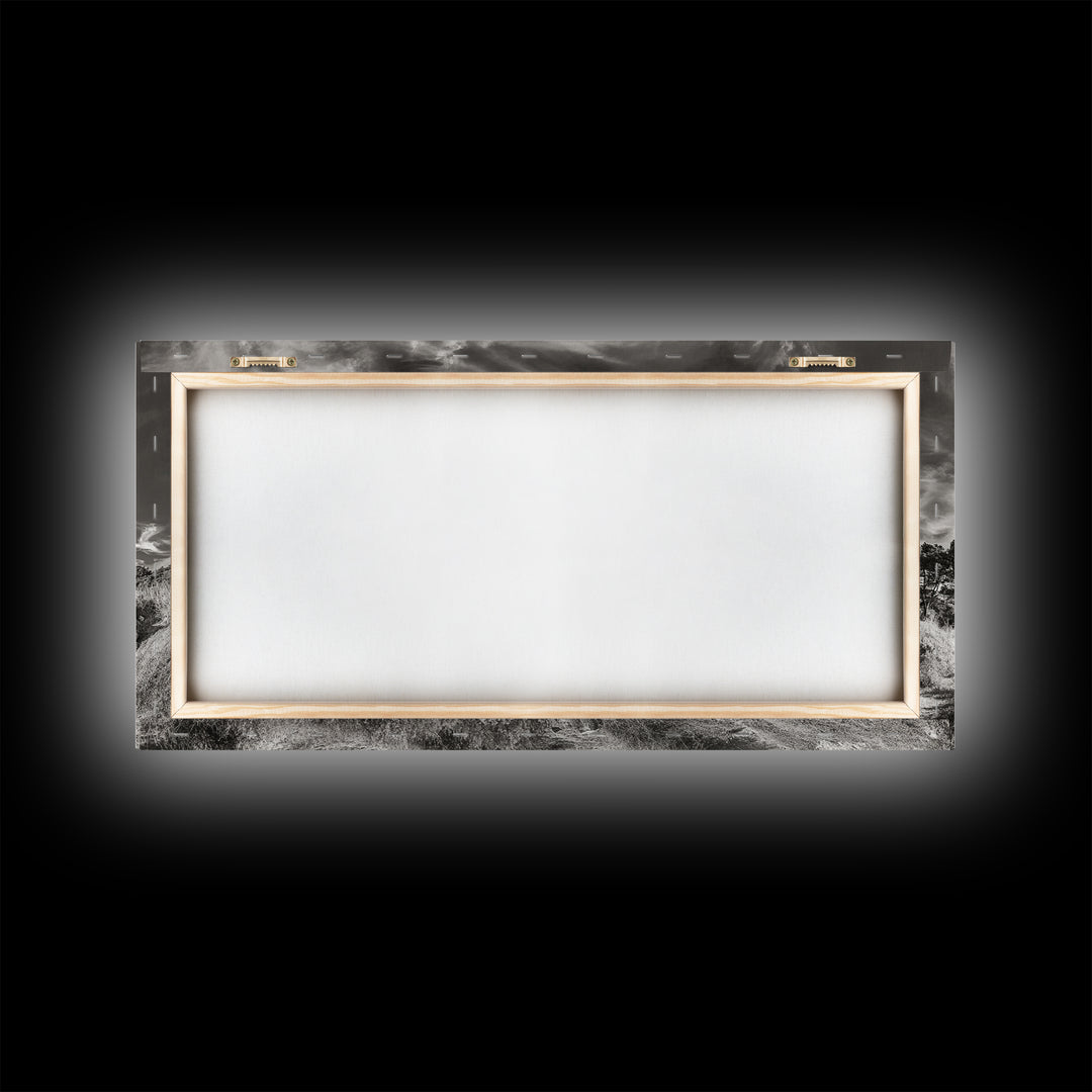 Coastal Hillside Sunset, Vineyard Ocean View, Rolling Landscape Art, Framed Canvas Print, Kitchen Wall Art, California Scenery