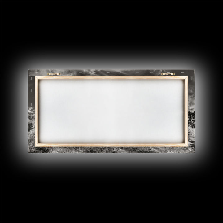 Coastal Hillside Sunset, Vineyard Ocean View, Rolling Landscape Art, Framed Canvas Print, Kitchen Wall Art, California Scenery